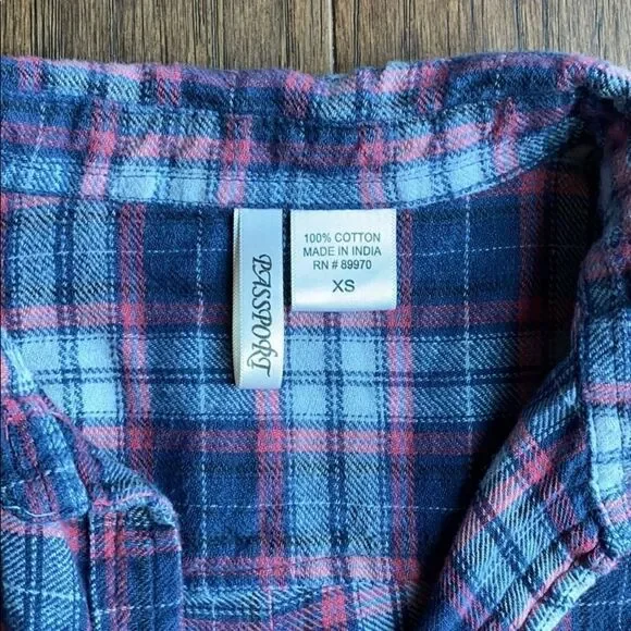 Navy Blue White and Red Flannel Plaid Shirt - Picture 2 of 5